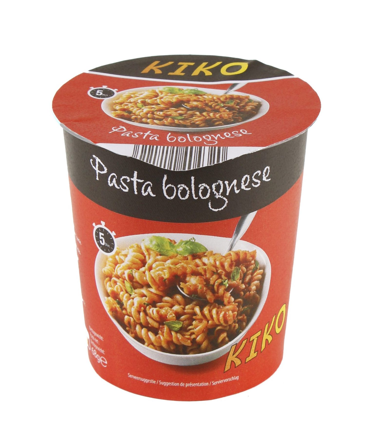 40432 Instant Pasta Bolognese 68g Cup KIKO Witte Achtergrond